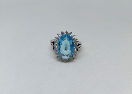 Bague zirconium bleu - blanc, t52