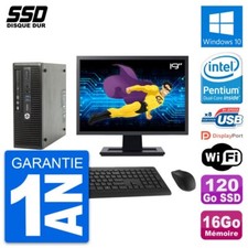 PC HP ProDesk 400 G3 SFF Ecran 19" G4400 RAM 16Go SSD 120Go Windows 10 Wifi