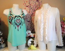 Lot vêtements occasion femme : Haut " Moody's ", Chemisier " Jennyfer " - T : 38