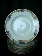 6 assiettes creuses en porcelaine de Limoges décor de roses et bleuets