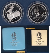Coffret Albertville J.O Hiver 100 Francs 1990 BE FDC Bobsleigh et Lugeuse belle