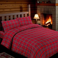 Double housse de couette 250x200 tartan rouge avec 2 taies d'oreiller - 100 % fl