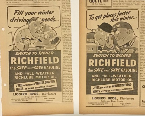 Two 1938 newspaper ads for