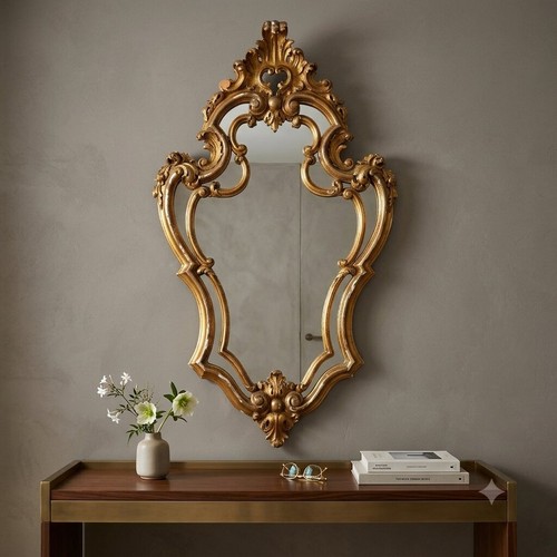 Miroir ancien bois gravé - miroir,