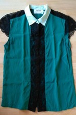 Chemisier vert 100% soie dentelle noir Lynn Adler taille S soit 36