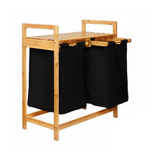 Panier à linge en bambou deux sacs à linge étagère de salle de bain étagère d...