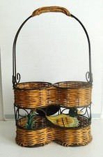 PORTE-BOUTEILLES ancien en métal et osier rotin  Décor canard de marque Silea