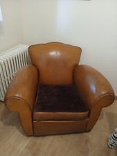 Fauteuil club ancien en cuir marron