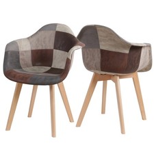 Lot de 2 Moderne Chaises Fauteuil Chaise salle à manger Cuisine Patchwork Marron