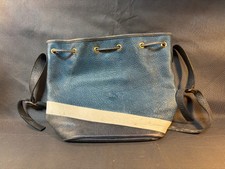 Ancien sac à main bandoulière Longchamp en cuir bleu et gris vintage