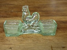 JOLIE ANCIENNE SALIERE double VERRE couleur VERTE SALERONS COQ