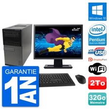 PC Tour Dell 990 Ecran 22" Intel G630 RAM 32Go Disque Dur 2To Windows 10 Wifi