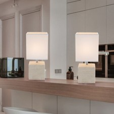 2x Lampe de Chevet Table Tissu Blanc Céramique Beige Chambre à Coucher Lecture