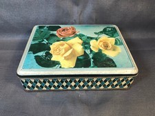 Ancienne boite à biscuits en fer blanc vintage déco fleurs roses années 1950