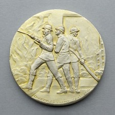 French, Vintage Medal. Man, Men. Firefighter, Fireman. Helmet, Nozzle. Contaux.