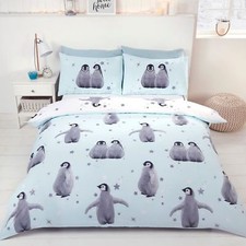 Housse De Couette Double Réversible Starry Penguins Pour Enfants - Bleu Glacé