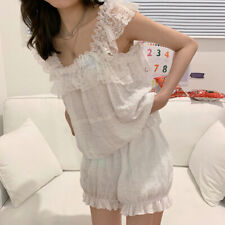 Femme Costume Pyjama Ensemble Haut Short Bloomer Dentelle Ruche Bordure