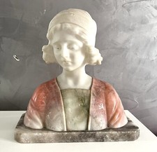 Ancien Buste Sculpture en marbre De Couleur signé POZZY