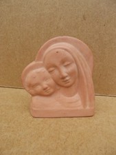 Ancienne terre cuite Vierge à l'enfant signé Cloda mano sujet religieux ART DECO