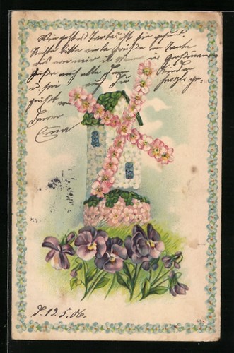 Carte postale relief moulin - postale,