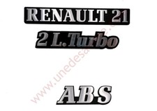 LOGO RENAULT 21 2L TURBO ABS MONOGRAMME CHROME ET NOIR KIT DE 3