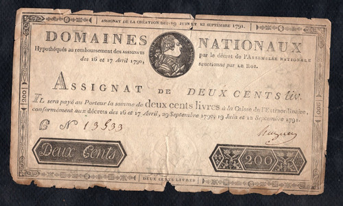 Assignat 200 livres - assignat, 1791