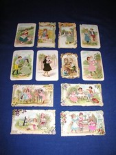 12 CHROMOS GAUFREE + TISSU SATIN-THEME : LES ENFANTS ET ANIMAUX-ALBUM DE 1900