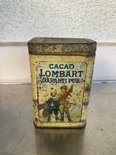CACAO LOMBART ANCIENNE BOITE PUBLICITAIRE ENFANTS TOLE LITHO CHOCOLAT DECO