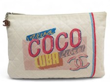 TROUSSE CHANEL GRANDE POCHETTE COCO CUBA LIBRE 2017 TOILE CREME POUCH BAG 1400€