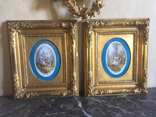Paire cadres bois dorés - de, en