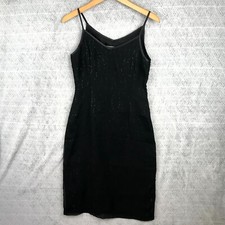 Caroll Robe Près du Corps Femme 36 Noir Brillante Bretelles Fines Col V Chic