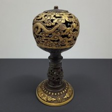 Brûle-encens chinois dragon métal ajouré décor Feng Shui / Chinese incense