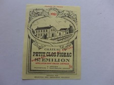 étiquette VIN CHÂTEAU  PETIT CLOS FIGEAC 1981 St EMILION