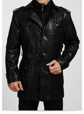 Trench-coat mi-long en cuir