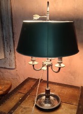 Lampe bouillotte en métal argenté 3 feux Tole verte XIX / XX ème h:55,5cm