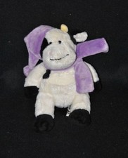 Peluche doudou vache LASCAR noir blanc bonnet écharpe mauve violet 20 cm TTBE