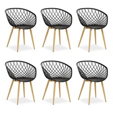 Chaise de jardin Lot de 6 avec accoudoirs Noir Fauteuils Plastique Homestyle4u