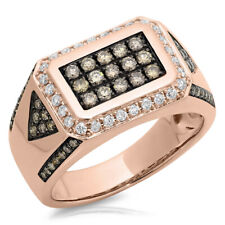 Hommes 1.02 CT 14K or Rose Naturel Champagne Diamant Blanc Droit Main Class Ring