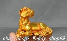 2.7" Antique Old Chinese Dynasty Bronze Gilt Feng Shui Dragon Beast Statue