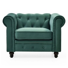 Fauteuil Design Velours "Chesterfield" 111cm Vert