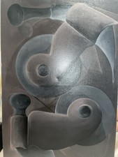 Tableau Ancien Art Cinétique Abstrait 92x60,2 Signée À Identifier