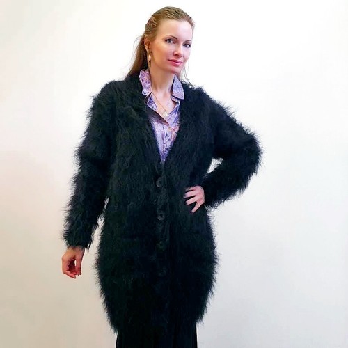 Black long cardigan fuzzy