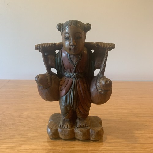 Statuette bois peint - en, femme