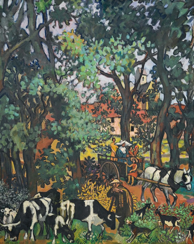 Tableau ancien paysage animé - tableau,