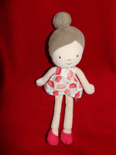 Doudou Poupée Chignon Robe Rouge Feuille Obaibi 