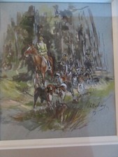 aquarelle scène de chasse à