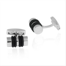 Acier Inoxydable & Caoutchouc Noir Rayé Tube Boutons Manchette