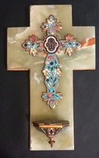 Bénitier Croix Crucifix émaux Cloisonnés Onyx