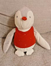 OBAIBI Doudou Pingouin gris blanc tee-shirt rouge étoiles dorées  peluche Okaidi