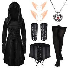 Robe Médiéval Femme avec Capuche Deguisement Renaissance Costume Medievale Fe...